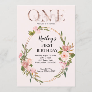 Blush & Rose Gold Blumenzwiebeln Erstgeburt Einladung
