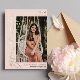 Blush Rose Gold Calligraphy Foto Abschluss Folieneinladung