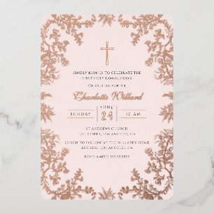 Blush Rose Gold Cross Vintag Erste Kommune Folieneinladung