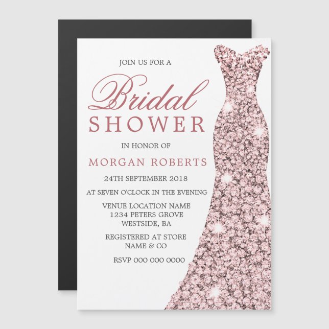 Blush & Rose Gold Dress Brautparty Magneteinladung (Vorne/Hinten)