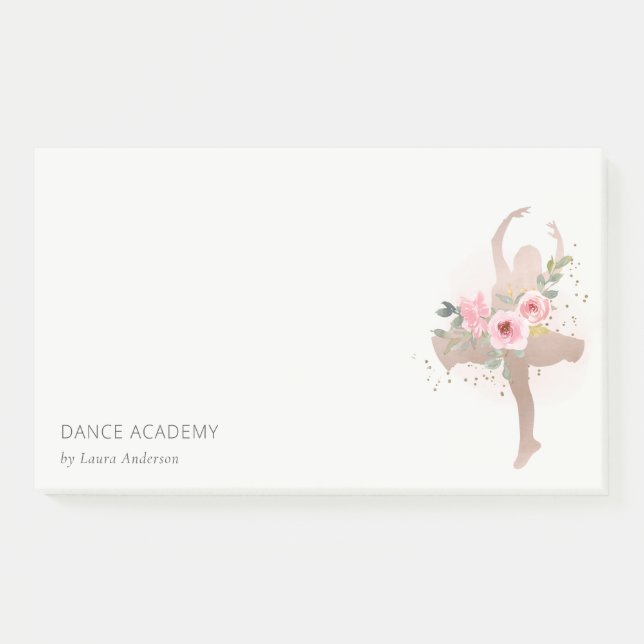 Blush Rose Gold Floral Dancer Academy Logo Post-it Klebezettel (Vorderseite)