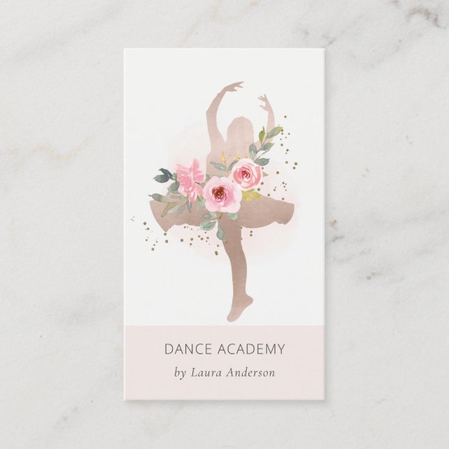 Blush Rose Gold Floral Dancer Academy Logo Visitenkarte (Vorderseite)