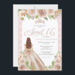 Blush Rose Gold Floral Prinzessin Tiara Sweet 16 Einladung<br><div class="desc">Blush Rose Goldene BlumenPrinzessin Tiara Sweet 16 Einladung</div>