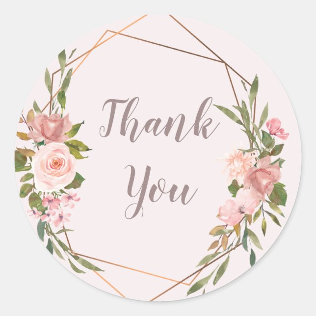 Blush & Rose Gold Floral Vielen Dank Sticker (Vorderseite)