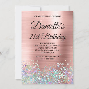 Blush Rose Gold Foil Holo Glitzer Extravagant Mono Einladung