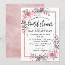 Blush & Rose Gold Gerahmt Bridal Dusche Einladung