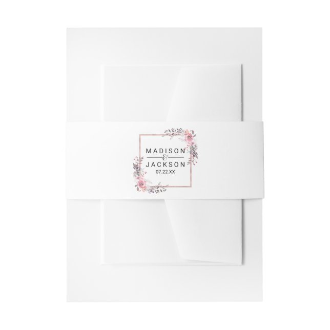 Blush & Rose Gold Gerahmte blumengeschmückte Hochz Einladungsbanderole (Vorderseite Beispiel)