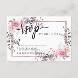 Blush & Rose Gold Gerahmte Hochzeitsreaktion RSVP Karte