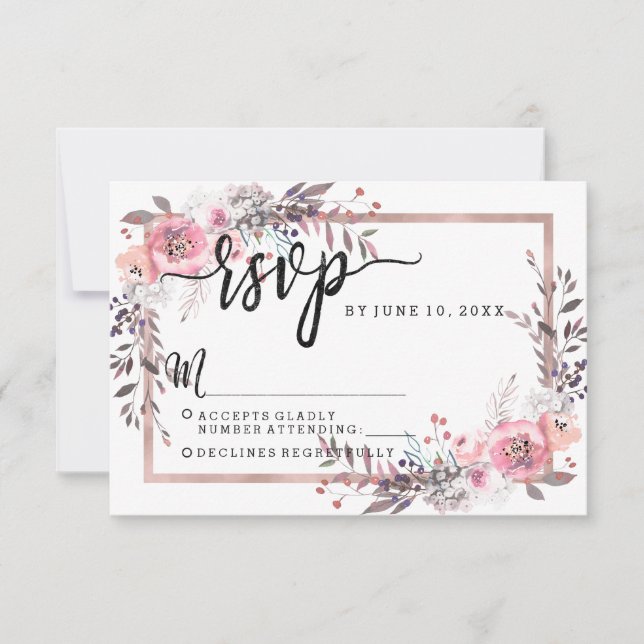 Blush & Rose Gold Gerahmte Hochzeitsreaktion RSVP Karte (Vorderseite)