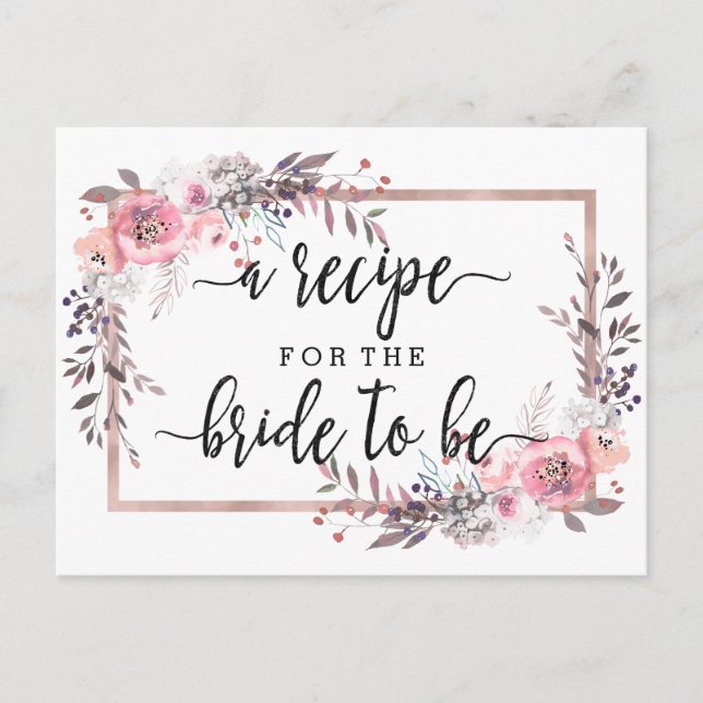 Blush & Rose Gold Gerahmtes Brautparty Rezept Kart Postkarte (Vorderseite)
