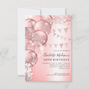 Blush Rose Gold Glitzer Ballon jedes Alter Geburts Mitteilungskarte