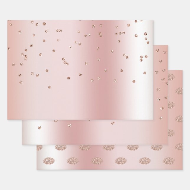 Blush Rose Gold Glitzer Confetti Kisses Hearts Geschenkpapier Set (Set)