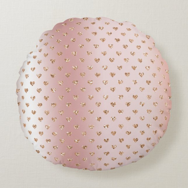 Blush Rose Gold Glitzer Herz Rundes Kissen (Vorderseite)