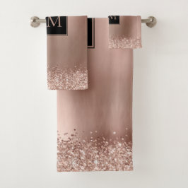 Blush Rose Gold Glitzer Metallic Monogramm Badhandtuch Set