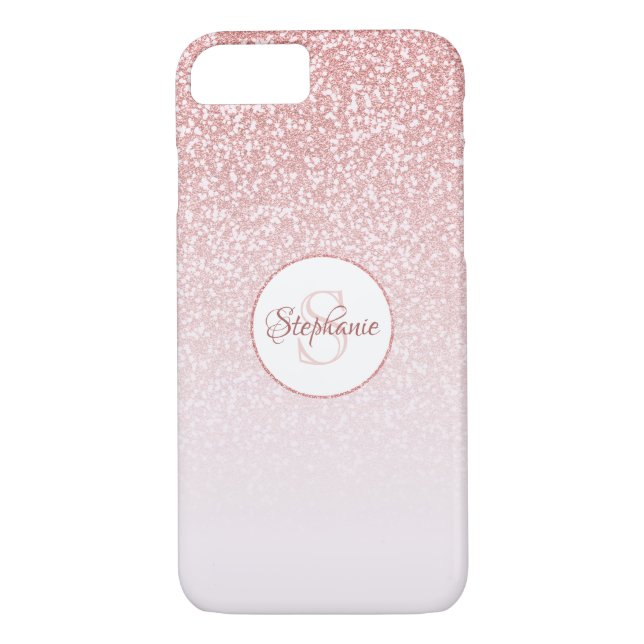 Blush Rose Gold Glitzer Monogram Case-Mate iPhone Hülle (Rückseite)