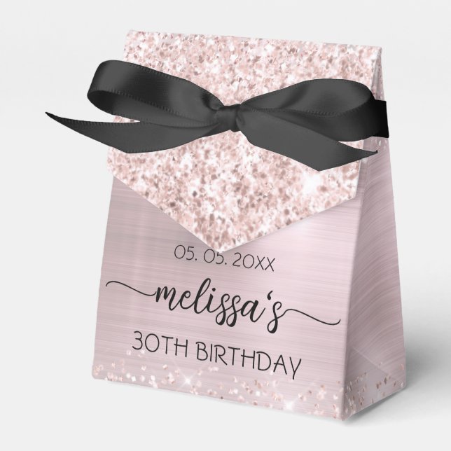 Blush Rose Gold Glitzer Monogram Name Geschenkschachtel (Vorderseite)