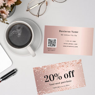Blush Rose Gold Glitzer Staub qr Geschäftsbereich Rabattkarte