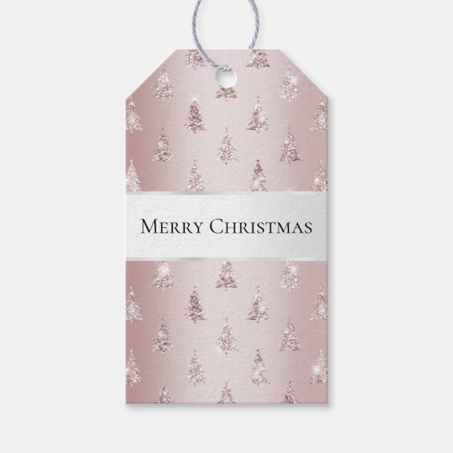 Blush Rose Gold Glitzer Weihnachtsbäume Geschenkanhänger (Vorderseite)