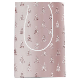Blush Rose Gold Glitzer Weihnachtsbäume Mittlere Geschenktüte