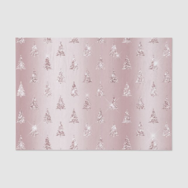 Blush Rose Gold Glitzer Weihnachtsbäume Seidenpapier (Vorderseite)