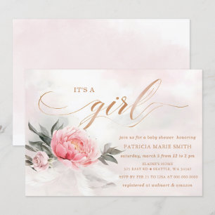 Blush Rose Gold Ihre Girl Floral Baby Dusche Einladung