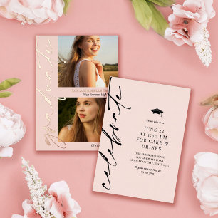 Blush Rose Gold Kalligrafie 2 Fotos Abschluss Folieneinladung