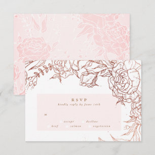 Blush Rose Gold Kupfer Elegante Hochzeit mit Blume RSVP Karte