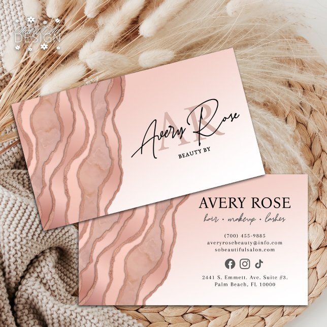 Blush Rose Gold Marmormor Agate Kosmetologe Beauty Visitenkarte (Von Creator hochgeladen)