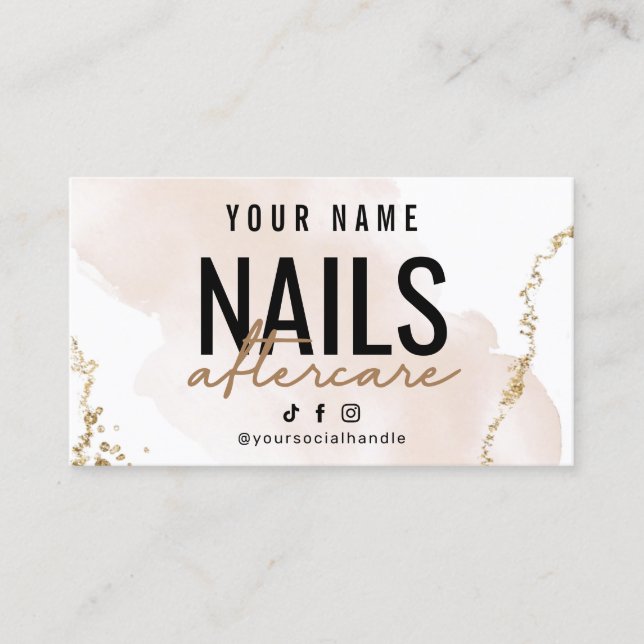 Blush Rose Gold Nails Aftercare Card Visitenkarte (Vorderseite)