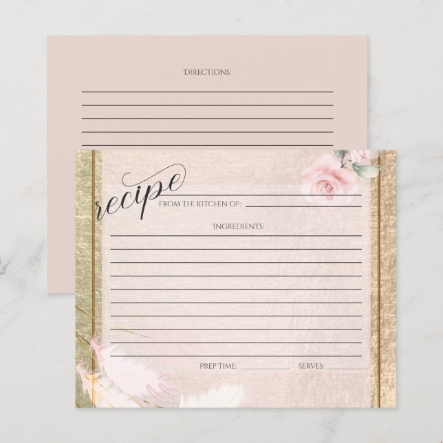Blush Rose Gold Pampas Grass Rezept Karte (Vorne/Hinten)