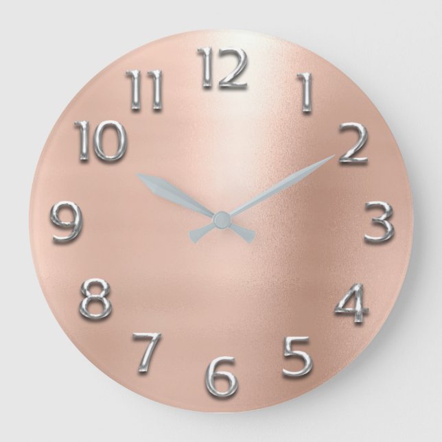 Blush Rose Gold Peach Gray Metallische arabische Z Große Wanduhr (Vorderseite)