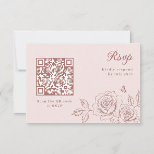 Blush Rose Gold Quinceañera RSVP QR Code Karte