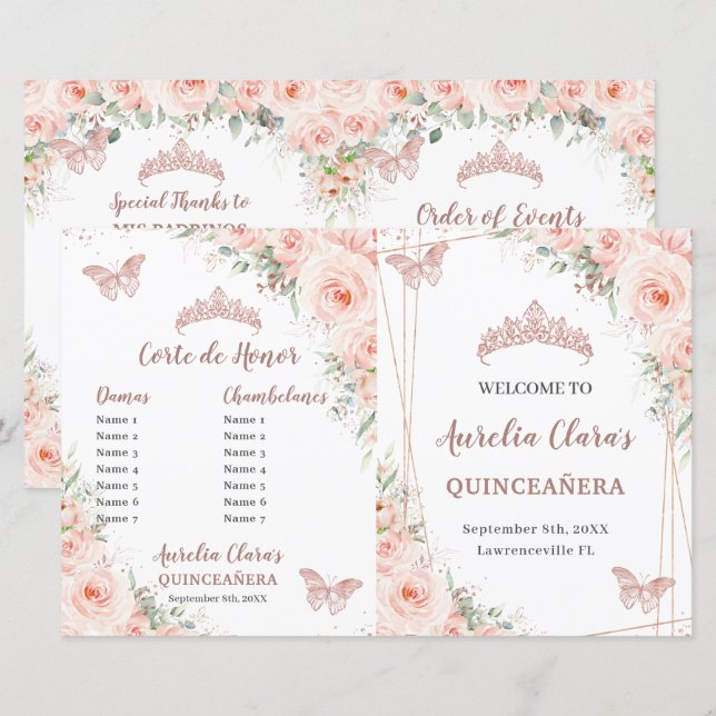 Blush Rose Gold Quinceanera Veranstaltungen Progra (Vorne/Hinten)