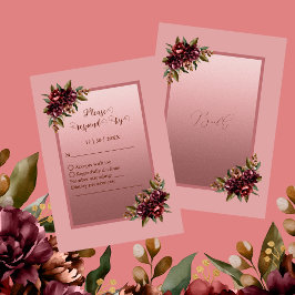 Blush Rose Gold Script - Burgundy floral wedding RSVP Karte