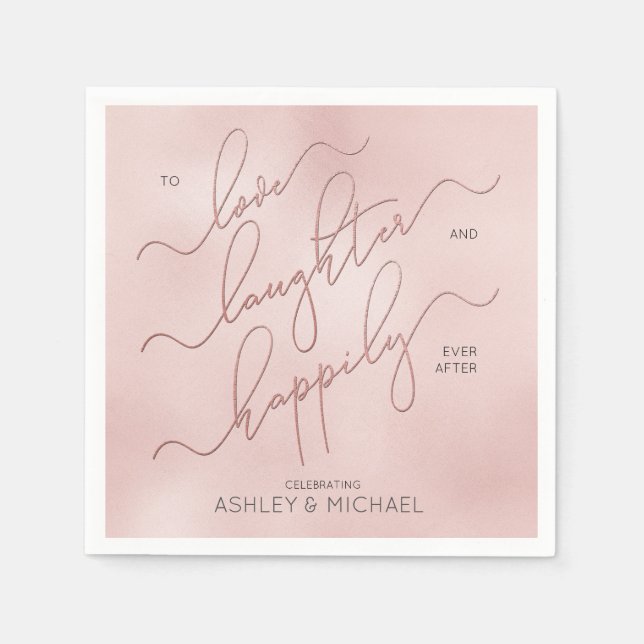 Blush Rose Gold Script glücklich immer nach Serviette (Vorderseite)