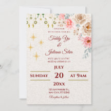 Blush Rose & Gold Stars Mariage Invitation