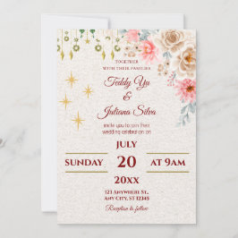 Blush Rose & Gold Stars Mariage Invitation