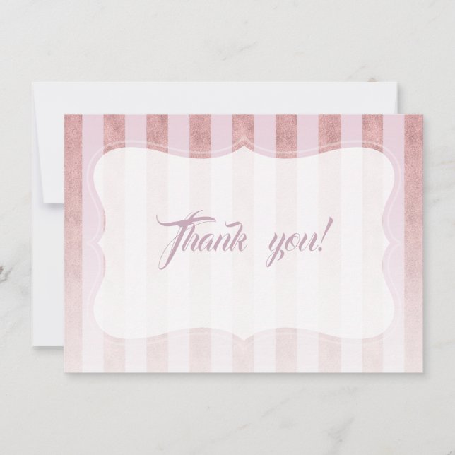 Blush Rose Gold Streifen Hochzeit Vielen Dank Dankeskarte (Vorderseite)