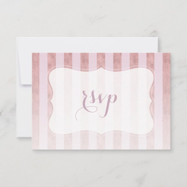 Blush Rose Gold Streifen Hochzeitszange RSVP Karte (Vorderseite)