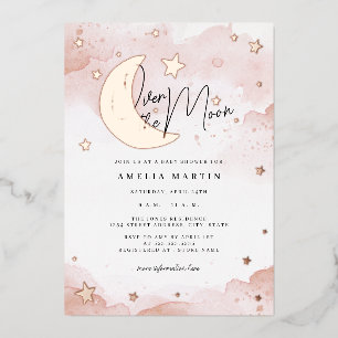 Blush Rose Gold über der Mond Babydusche Folieneinladung