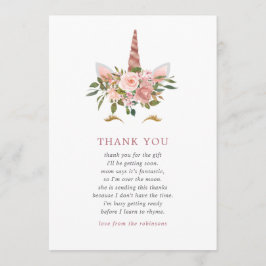 Blush & Rose Gold Unicorn Kinderdusche Vielen Dank Dankeskarte
