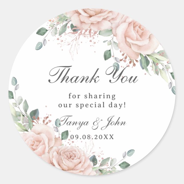 Blush Rose Gold Wedding Bridal Runder Aufkleber (Vorderseite)