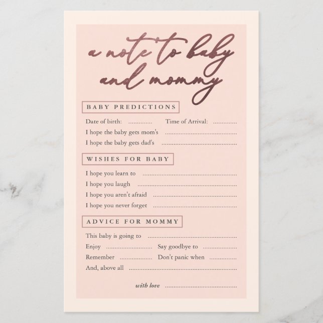 Blush Rose Goldtypografie ein Hinweis für Baby und (Vorderseite)