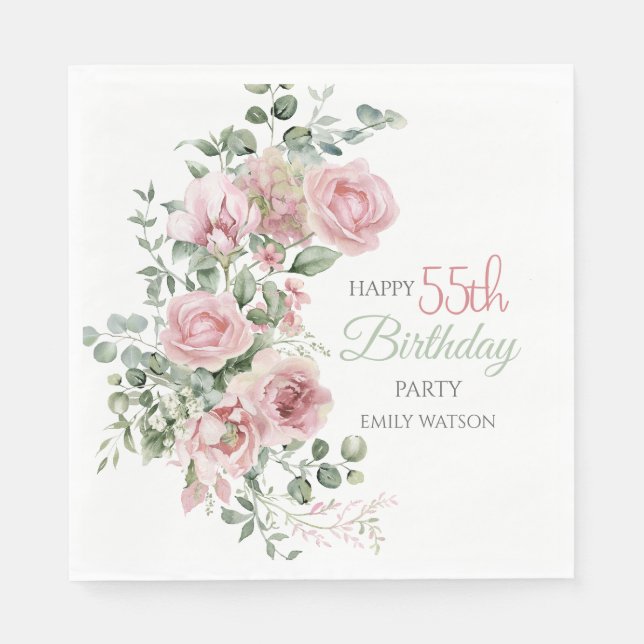 Blush Rose Greenery Eucalypt 55th Birthday Serviette (Vorderseite)