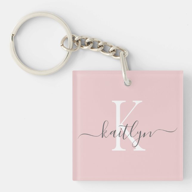 Blush Rose Gris Nom Initial Monogramme (Devant)
