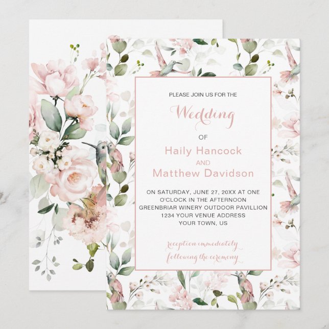 Blush Rose Hummingbirds Grün besetzen Hochzeit (Vorne/Hinten)