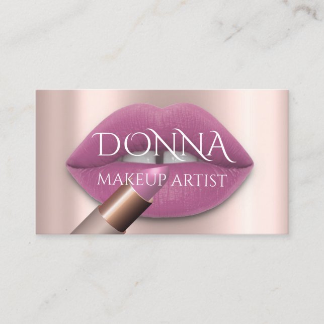 Blush Rose Lippen QR-Logos Makeup Lipstick-Glanz Visitenkarte (Vorderseite)