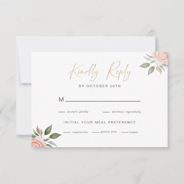 Blush-Rose Minimalistische Hochzeitkarte RSVP Karte (Vorderseite)
