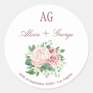 Blush-Rose Mit Monogramm Hochzeitstich-Siegel-Umsc Runder Aufkleber