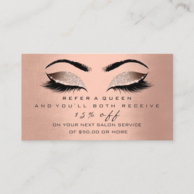 Blush-Rose mit Salon-Referenzkarte Gold Makeup Las Empfehlungskarte (Vorderseite)